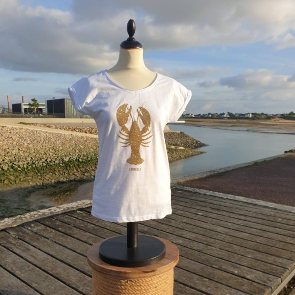 Tee shirt Femme "Homard de Carteret"Pailleté Or – Image 2