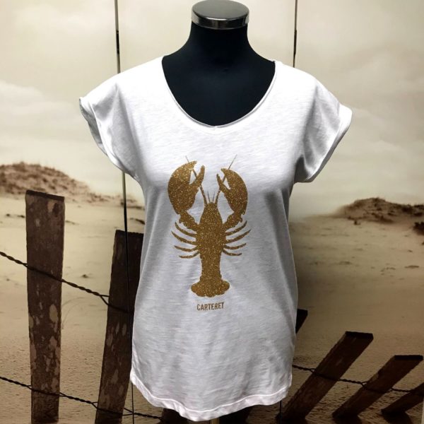Tee shirt Femme "Homard de Carteret"Pailleté Or